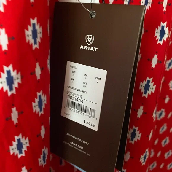 🆕 ARIAT Red Beacon Aztec Print Decker Short Sleeve Western Cowboy Shirt SZ S - Picture 7 of 13